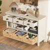Vintage Console Table with Drawers,Water Hyacinth Woven Baskets,Multi-Color Options,Ideal for Entryway and Living Room