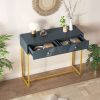 Modern Sleek Console Table Two Drawers with Stripe Design for Living Room and Entryway