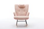 35.5" Nursery Rocking Chair-Pink Cotton Glider with Houndstooth pattern
