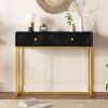 Modern Sleek Console Table Two Drawers with Stripe Design for Living Room and Entryway