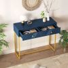 Modern Sleek Console Table Two Drawers with Stripe Design for Living Room and Entryway