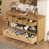Vintage Console Table with Drawers,Water Hyacinth Woven Baskets,Multi-Color Options,Ideal for Entryway and Living Room