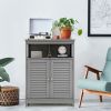 Home Bathroom Storage Cabinet Wood Floor Cabinet W/ Double Shutter Door