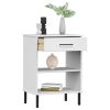 Console Cabinet with Metal Legs White Solid Wood Pine OSLO
