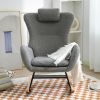 Rocking Chair Nursery, Teddy Upholstered Rocker Glider Chair with High Backrest, Adjustable Headrest & Pocket, Comfy Glider Chair for Nursery, Bedroom