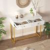 Modern Sleek Console Table Two Drawers with Stripe Design for Living Room and Entryway