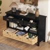 Vintage Console Table with Drawers,Water Hyacinth Woven Baskets,Multi-Color Options,Ideal for Entryway and Living Room