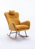 35.5" Upholstered Rocker-White Velvet Nursery Chair with Headrest