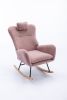 35.5" Upholstered Rocker-White Velvet Nursery Chair with Headrest