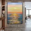 Hand Painted Oil Painting Large Sunset Seascape Oil Painting on Canvas Original Abstract Yellow Beach Landscape Painting Textured Wall Art Living Room