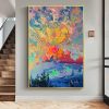 Hand Painted Oil Painting Large Original Landscape Oil Painting on Canvas Abstract Colorful Cloud Painting Modern Textured Wall Art Custom Living room