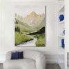 Hand Painted Oil Painting Large Textured Canvas Art Mountains Landscape Art Painting Green Abstract Wall Art Light Green Landscape Painting Sky Abstra