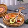 Round Woven Rattan Tray with Handles