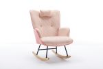 35.5" Nursery Rocking Chair-Pink Cotton Glider with Houndstooth pattern