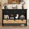 Vintage Console Table with Drawers,Water Hyacinth Woven Baskets,Multi-Color Options,Ideal for Entryway and Living Room