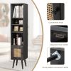 4 Tiers Rattan Storage Cabinet with Slim Design
